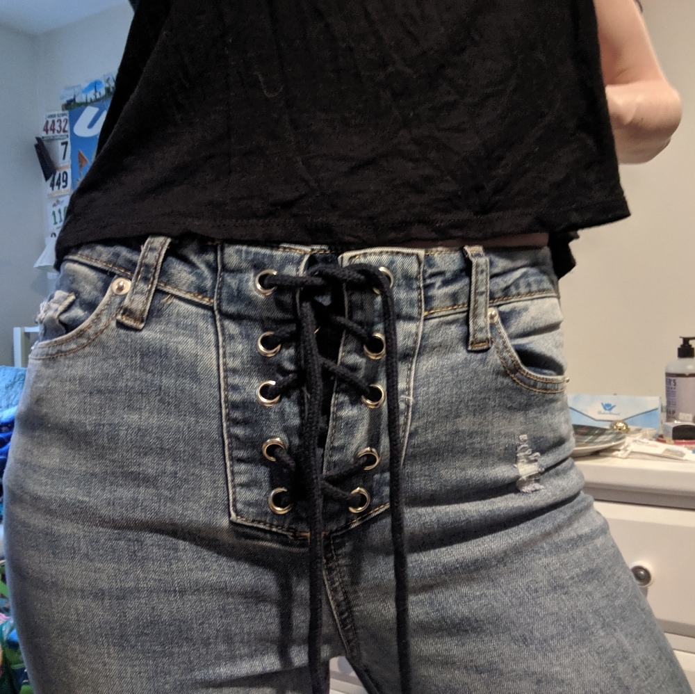 Lace up jeans